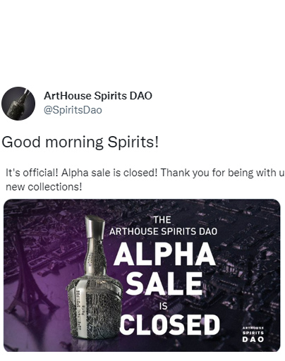 Arthouse Spirits DAO: Exclusive Club Sells Out Fast